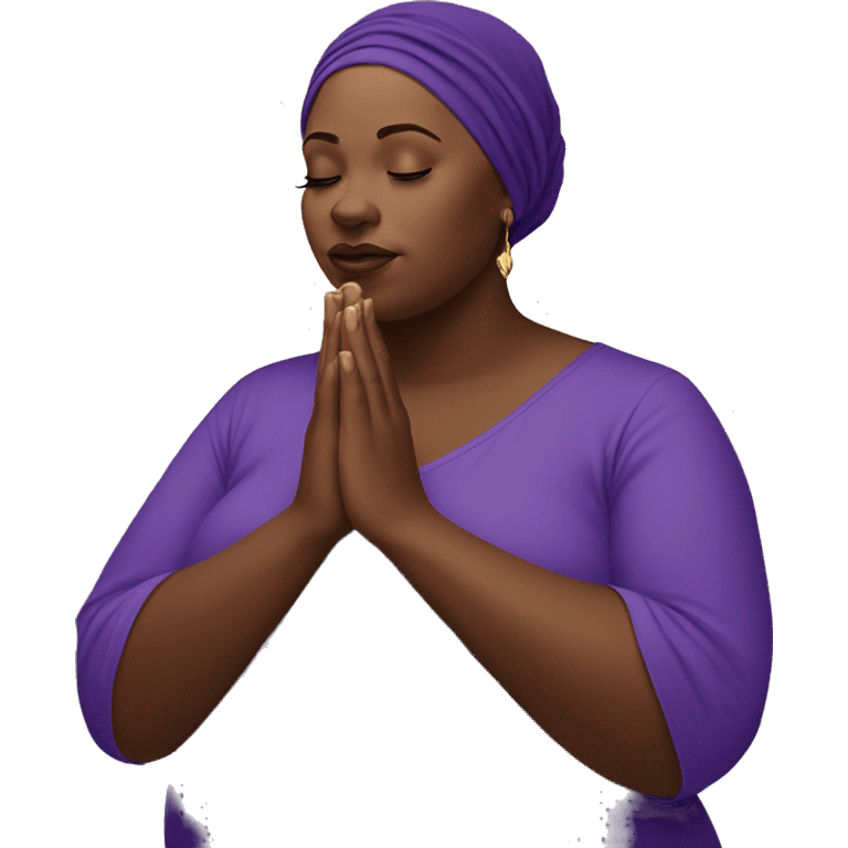 Dark Plus size woman praying with purple head wrap   emoji