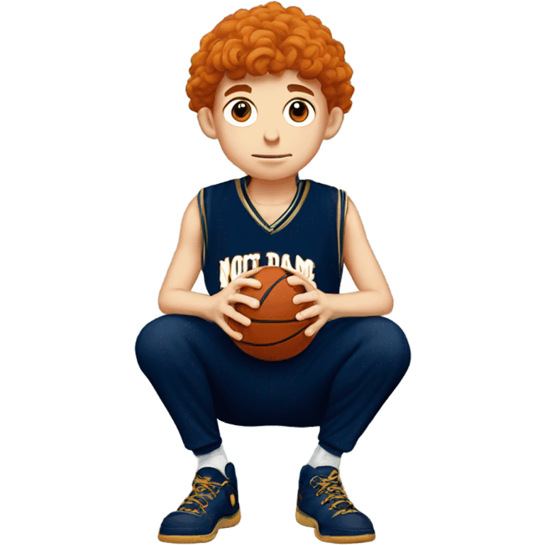 Red headed boy in a notre dame basketball jersey praying emoji