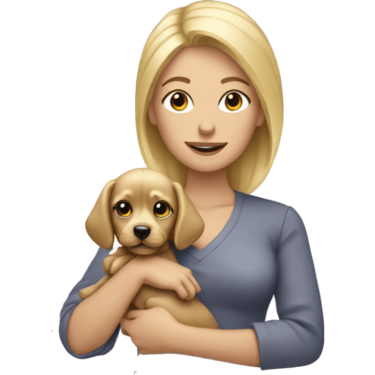 Blond hair woman holding Yorkshire puppy emoji