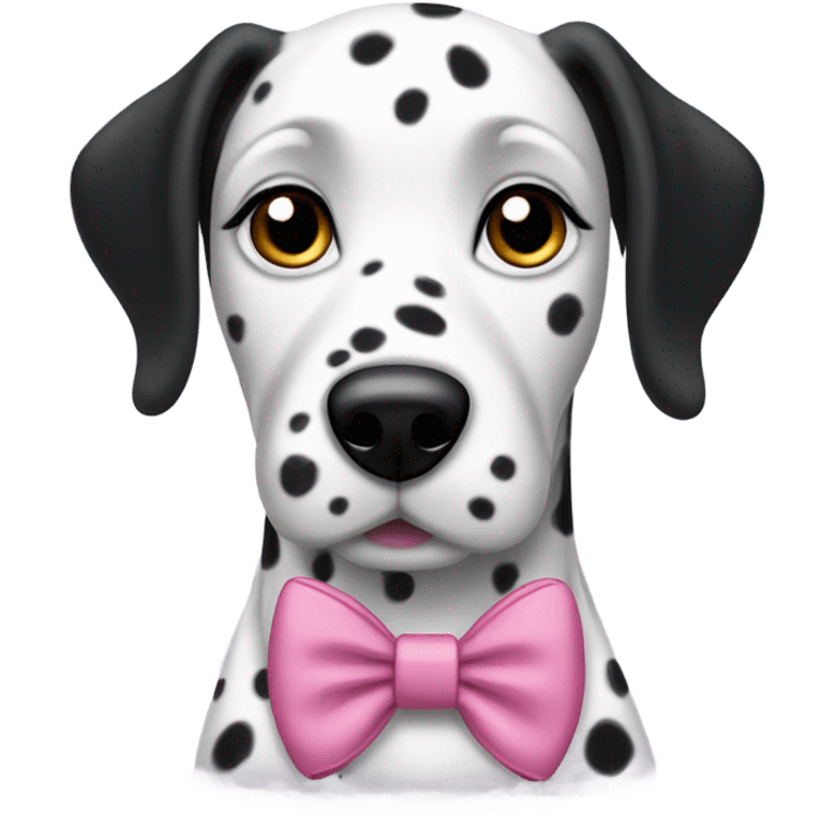 a female Dalmatian with all-black ears wearing a pink bow emoji