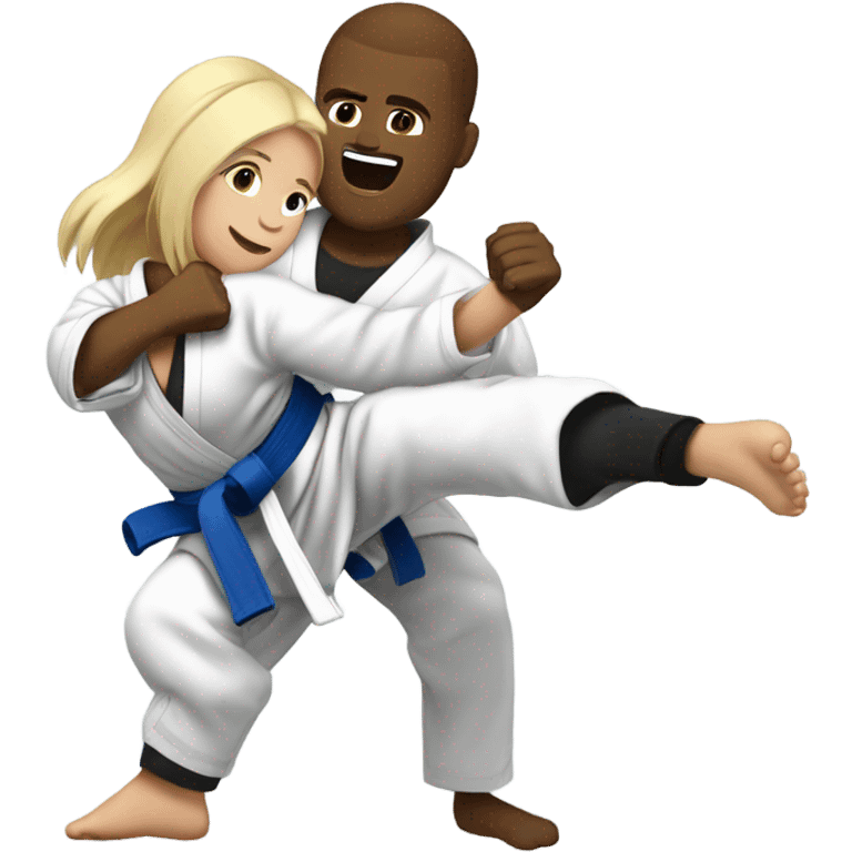 Blonde woman and brunette white man doing Jiu jitsu  emoji