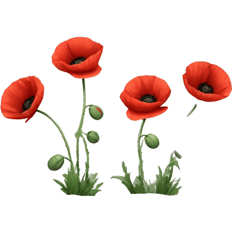 three red poppies with stems emoji