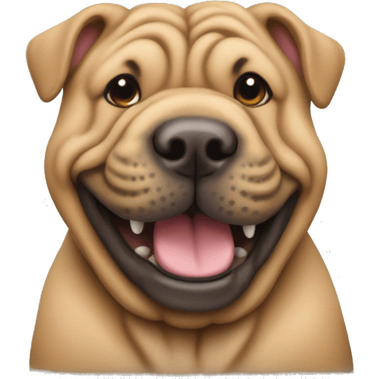 Sharpei dog sitting & smiling emoji