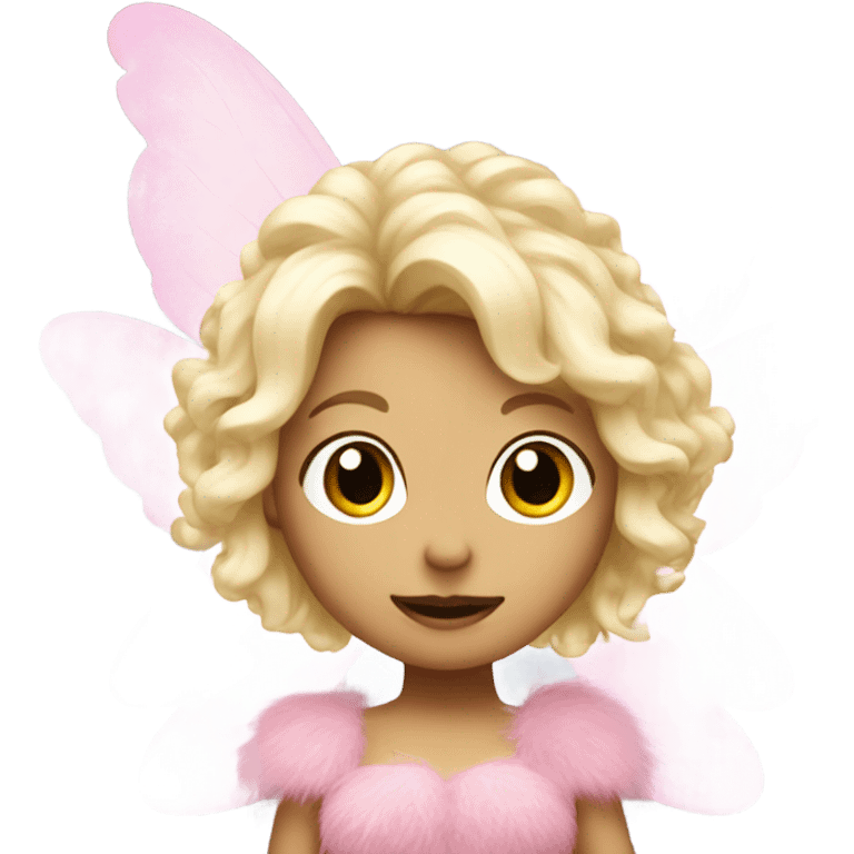 A white pink fairy with blond hair wearing a pink boa emoji