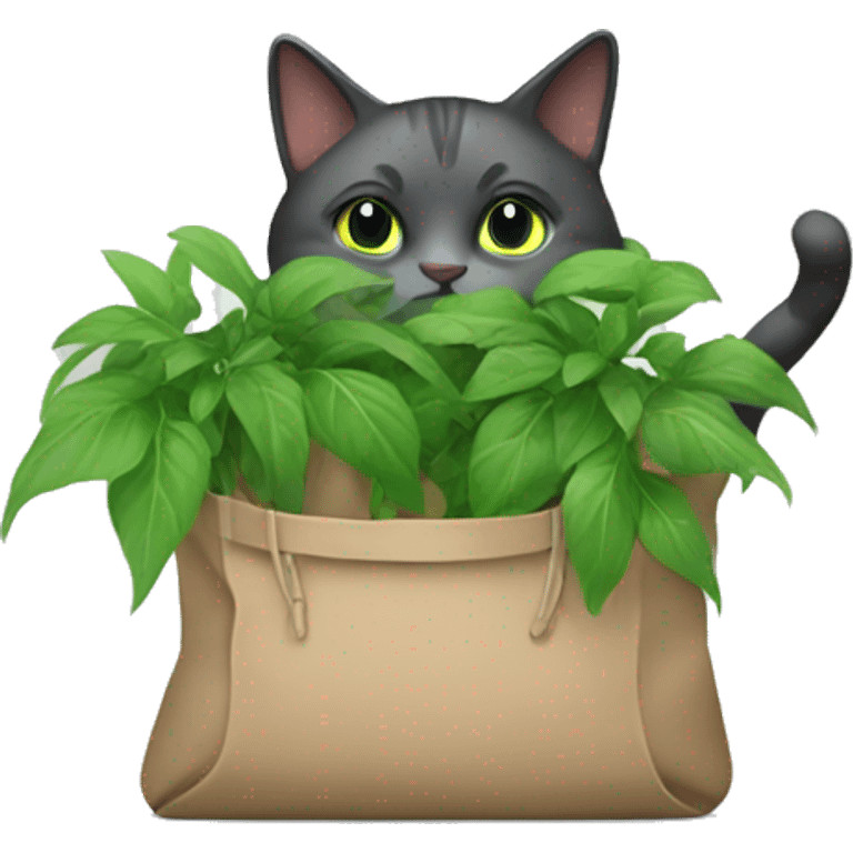 cat with bags of green plants emoji