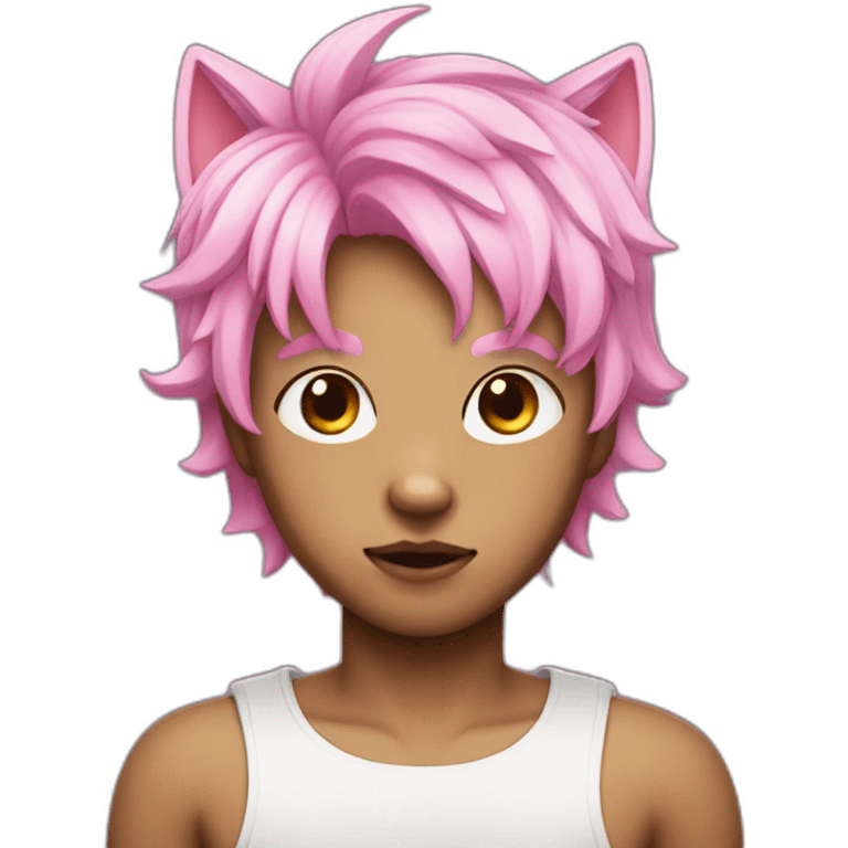 light dark catboy with pink hair and black eye emoji