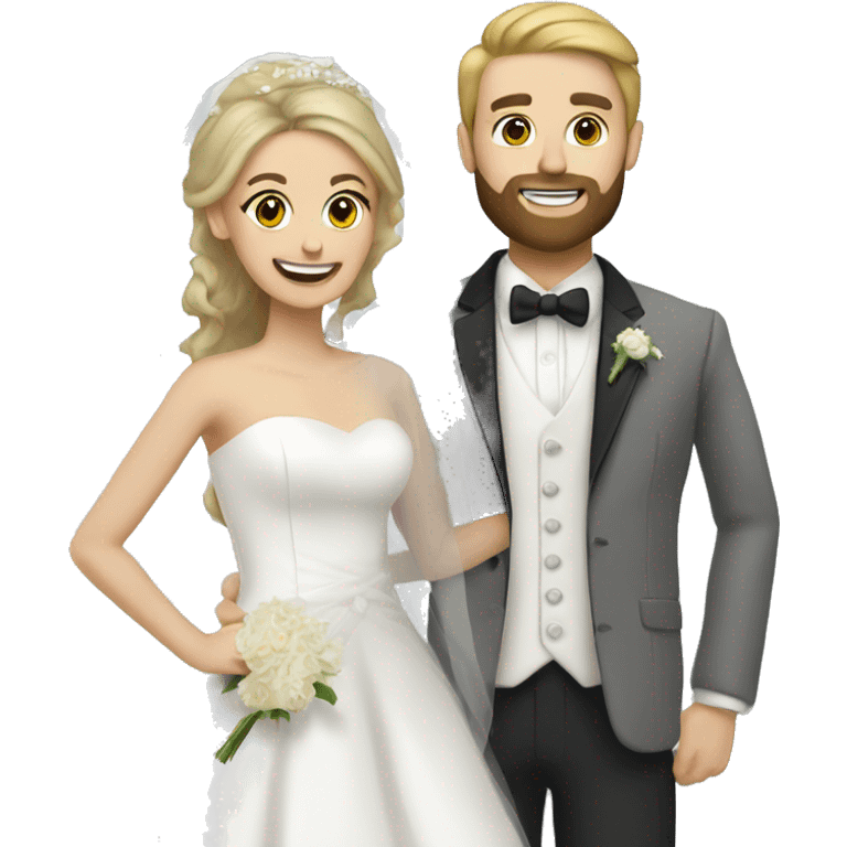 Brunette bride and blond hair with beard groom posing together emoji