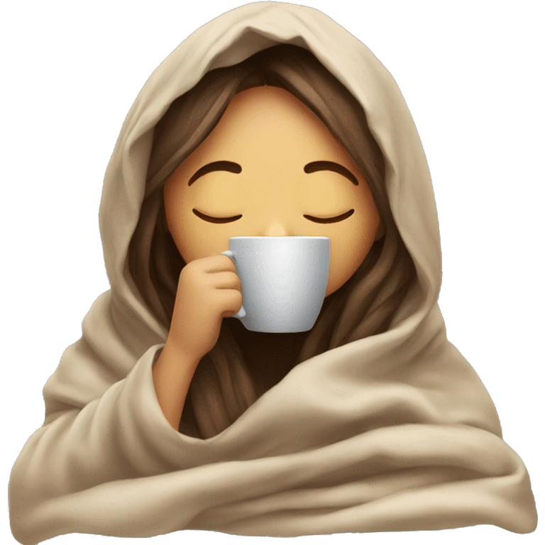 girl inside a blanket sipping coffee eyes closed emoji