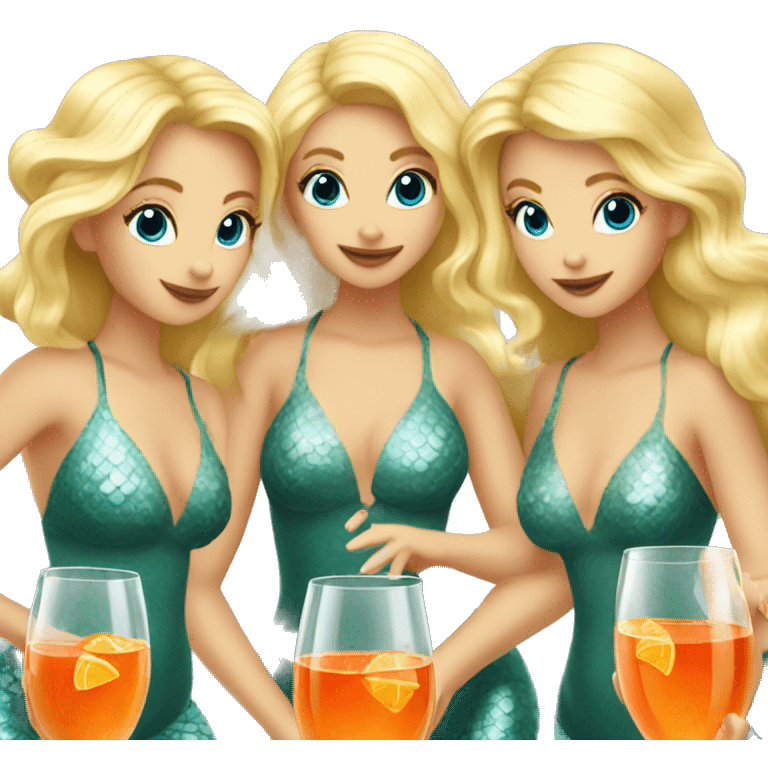 Three blond mermaids drinking aperol emoji