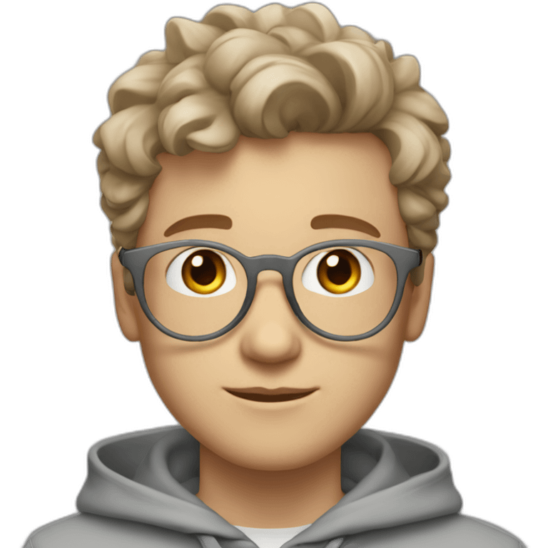 young white guy with medium wavy hair and a fade in light brown color and round silver color glasses with a grey hoodie on emoji