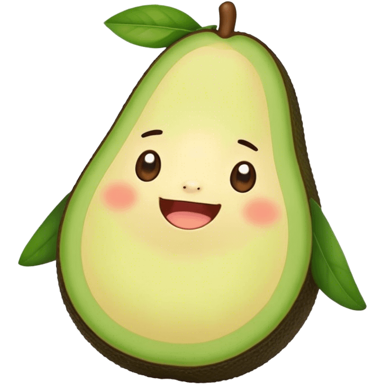 Cute Kawaii Avocado, round and cuddly, soft green with a tiny brown pit, blushing cheeks, a joyful smile, tiny arms outstretched, a warm and healthy glow! emoji