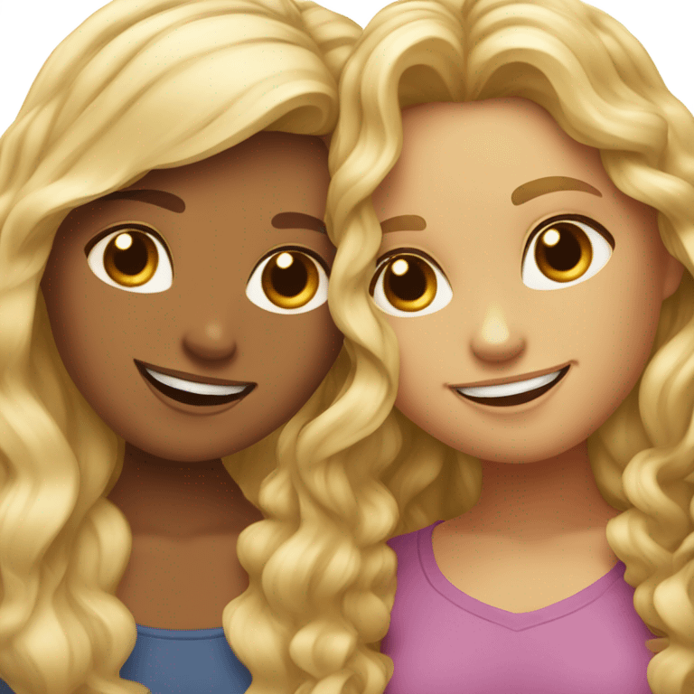 blonde straight hair girl and brown curly haired girl best friends emoji