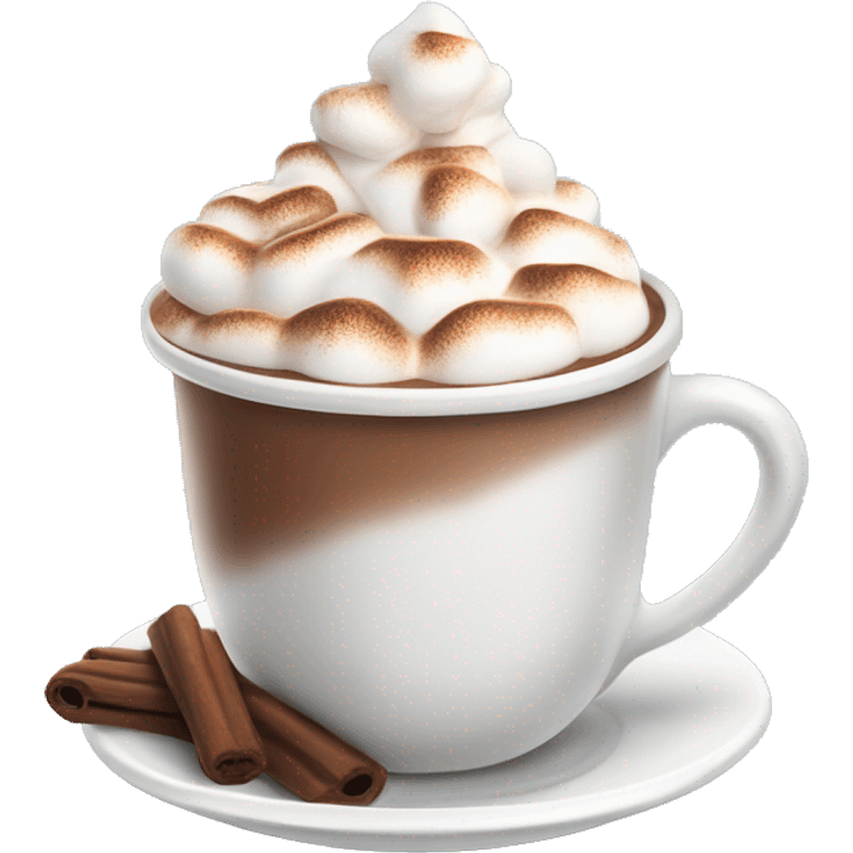 A cup of very hot hot chocolate with marshmallows, whipped cream and cinamon on the top emoji