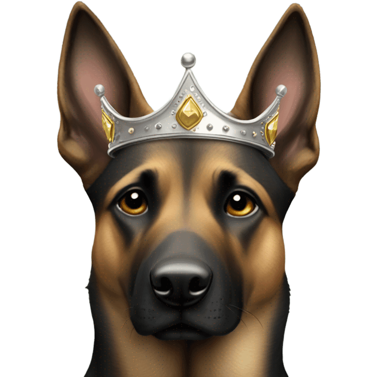 A malinois dark merle color with a crown on his head emoji