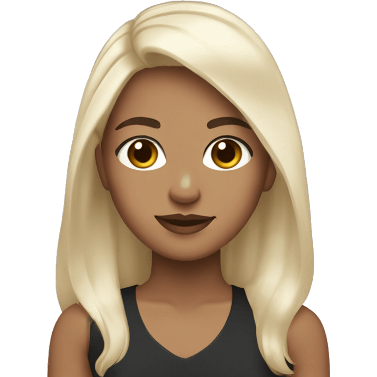 Girl with dark brown hair hazel eyes and two platinum blonde strands of hair in the front emoji