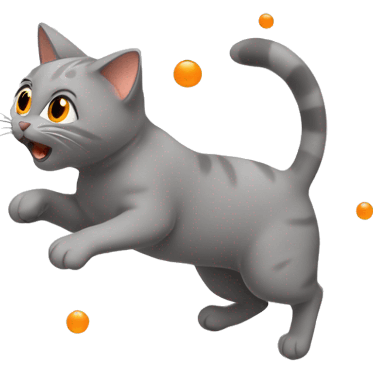 grey cat with orange dots in its back jumping  emoji