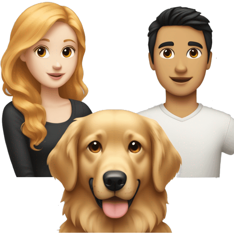 Strawberry blonde girl with a black haired boy and a golden retriever  emoji