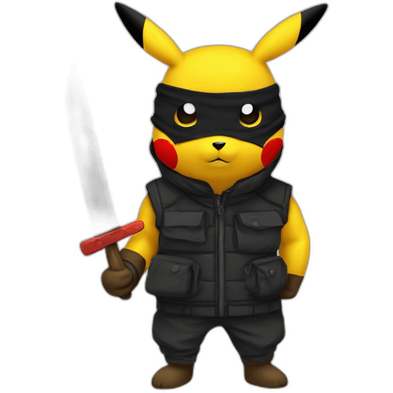 pikachu with balaclava and fake knife emoji