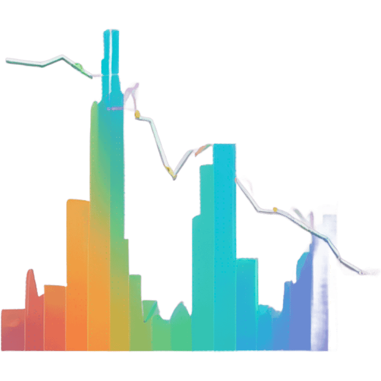 vaporware color themed line chart, stock price going up emoji