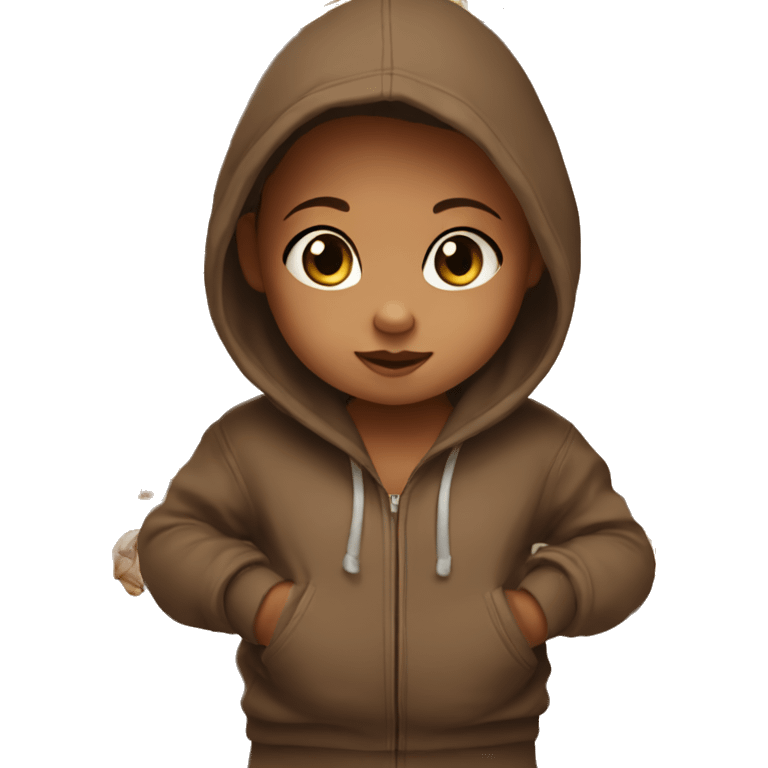 Little baby girl in brown hoodie  emoji