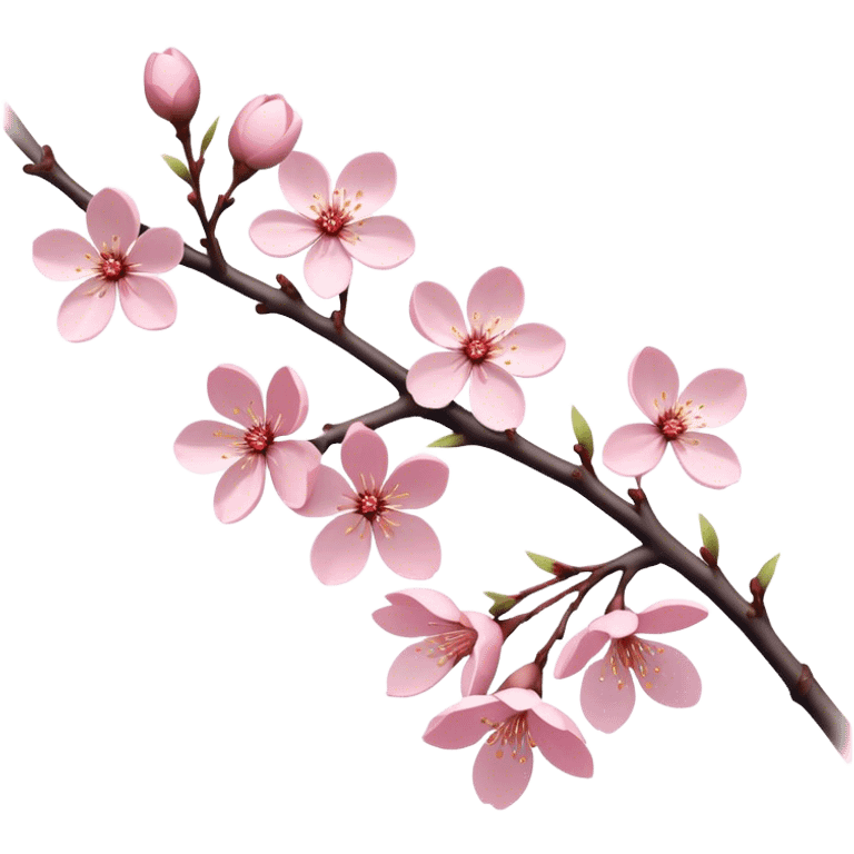 Cinematic Realistic Sakura Flowers on a Branch, depicted as delicate, soft pink blossoms gracefully adorning a slender, gently twisted branch, illuminated by subtle, warm natural light that accentuates their ethereal beauty and transient charm, poetic spring scene emoji