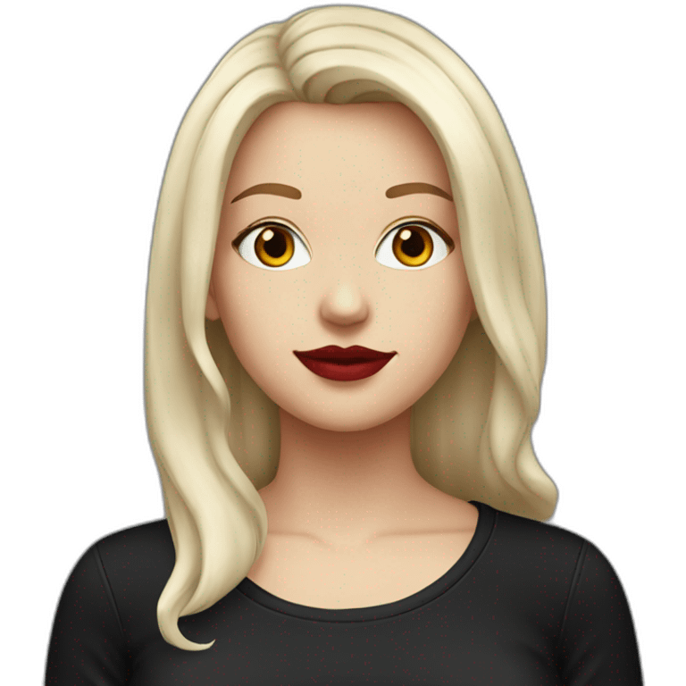 a white girl with burgundy hair and red lips in a black T-shirt emoji