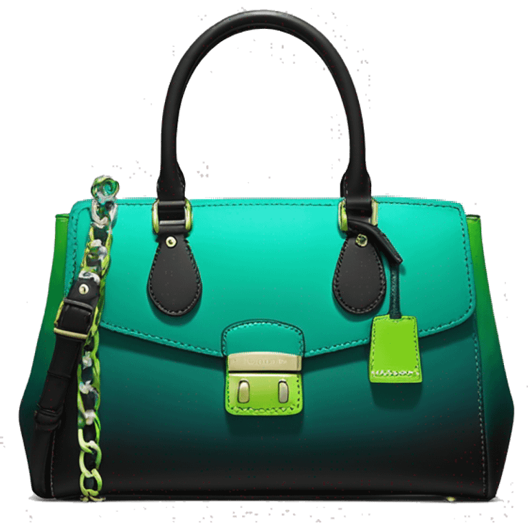 Realistic isolated black,dark teal,lime green,black and emerald green ombre Michael kors satchel purse.  emoji