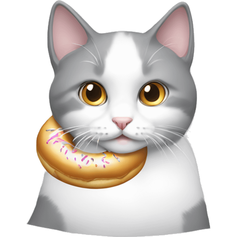 grey-white cat with white donut emoji