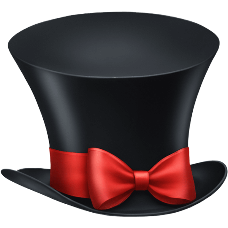 A black top hat displaying a red ribbon around the base. The ribbon forms a visible bow at the front, with the ends falling slightly over the top of the hat. emoji