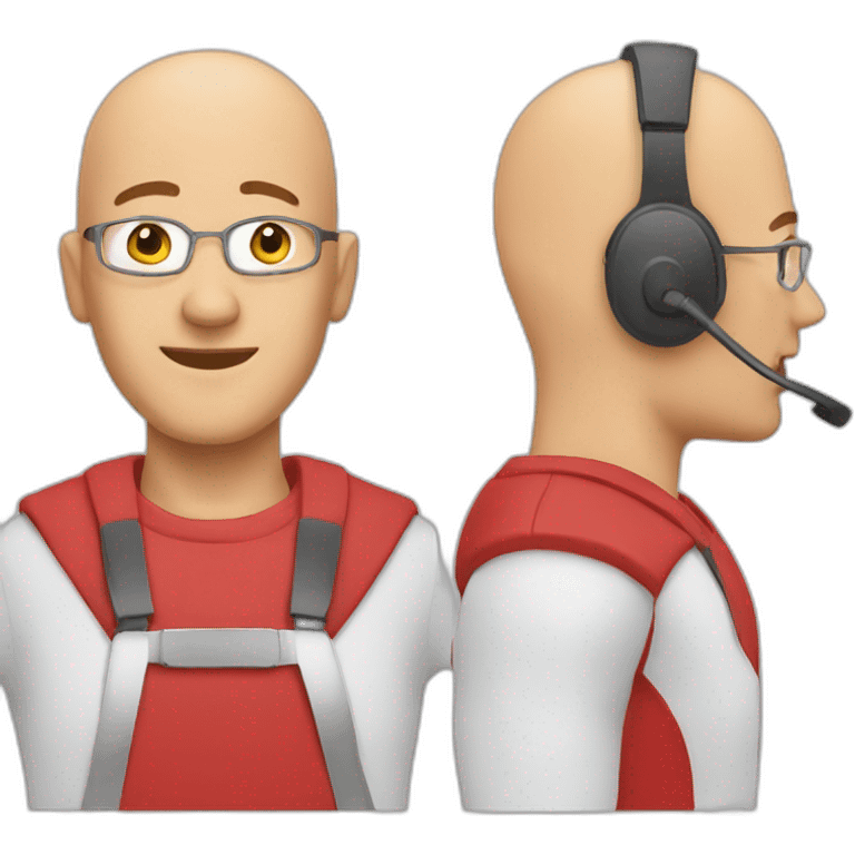 customer service bald man with headset with red t-shirt emoji