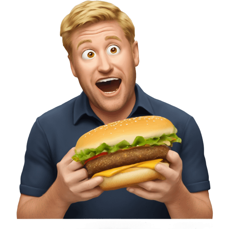 Dave O'Neil (australian comedian) eating a burger emoji