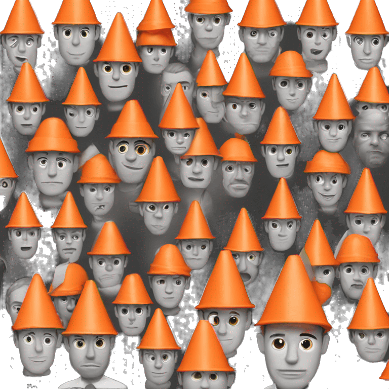 Guy with a traffic orange cone on his head and his eyes emoji