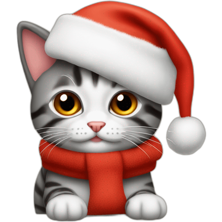 gatito navideño, gorro rojo y gordo emoji