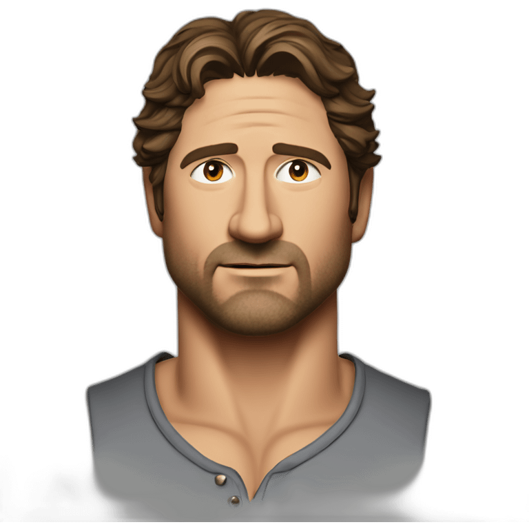 actor gerard butler serious cartoon wearing henley emoji