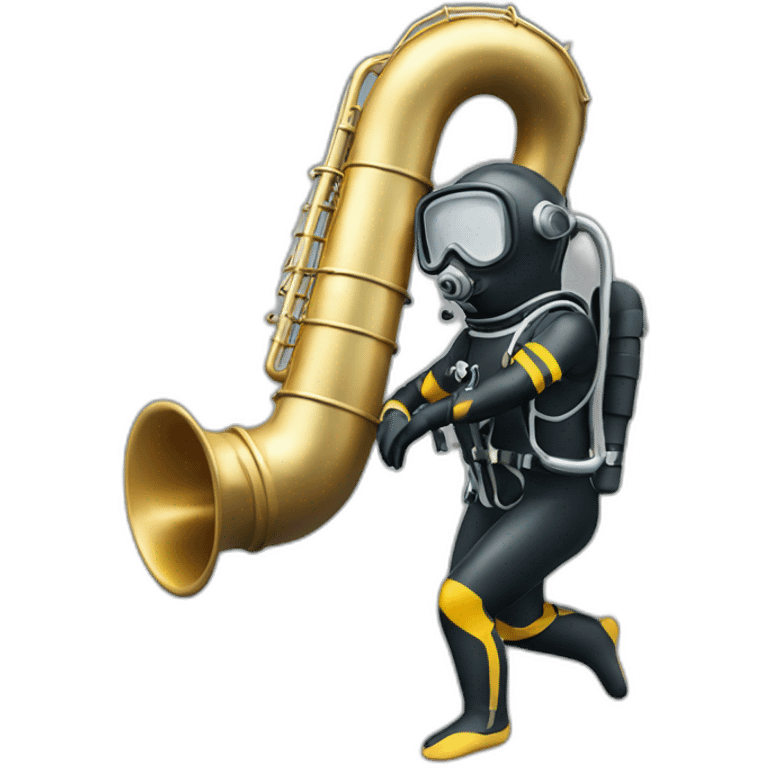 confused diver with a diving suit receiving a tuba emoji