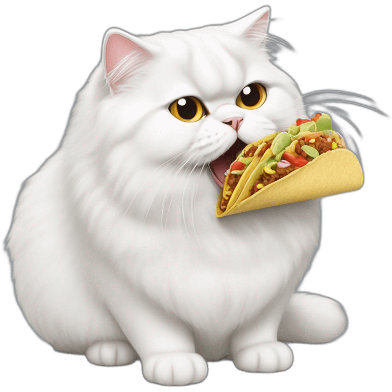 Fat white persian cat licking the air with a taco tongue emoji