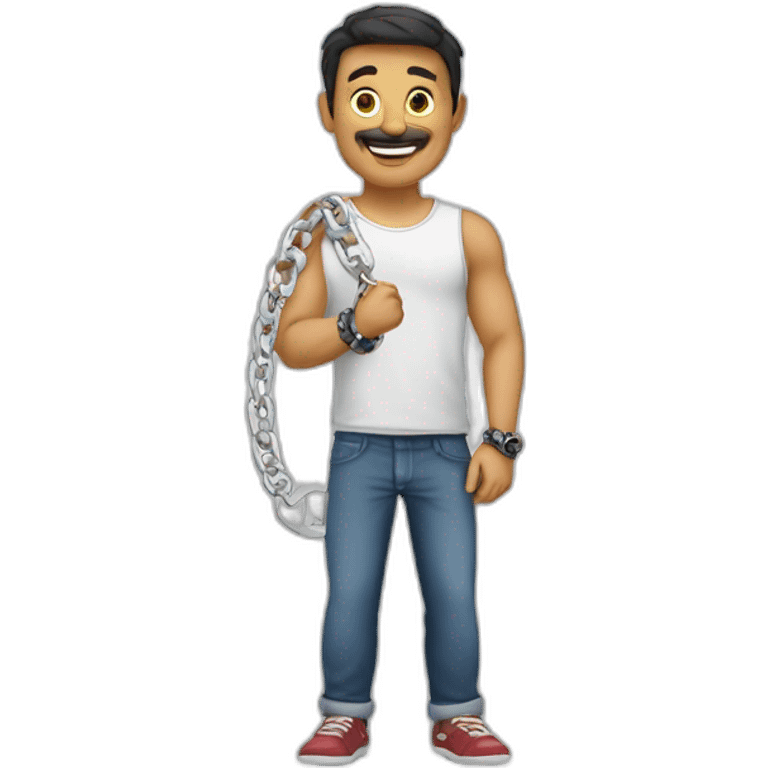 Hombre con cadena de plata y pulsera de plata en las 2 manod emoji