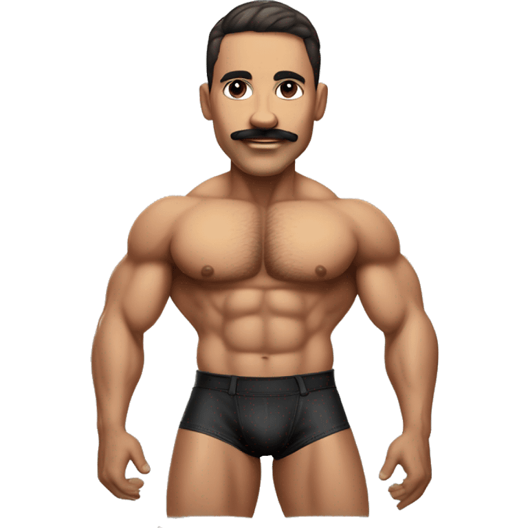 gay bodybuilder with mustache in jockstrap realistic emoji