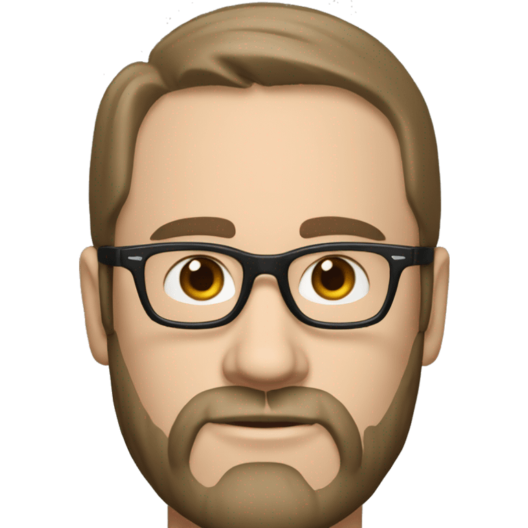 White man with brown hair and a black beard, has thick eyebrows is wearing black sight glasses. Big nose. Half closed brown eyes. Wearing a Nike cap emoji