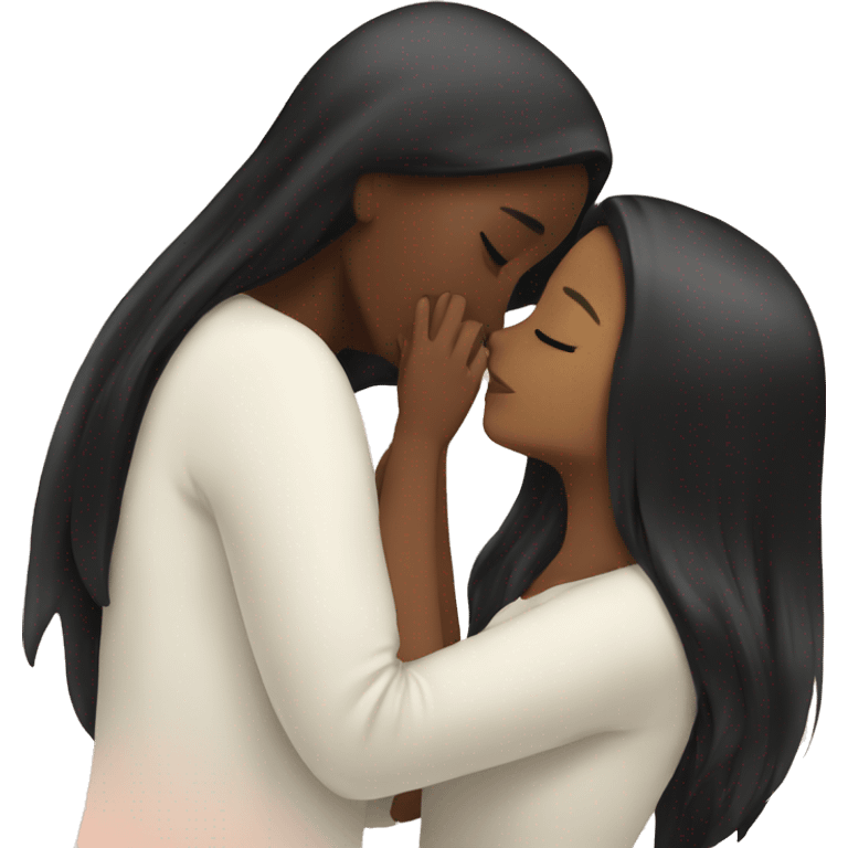 Lesbians with long black hair and white skin kissing passionately emoji