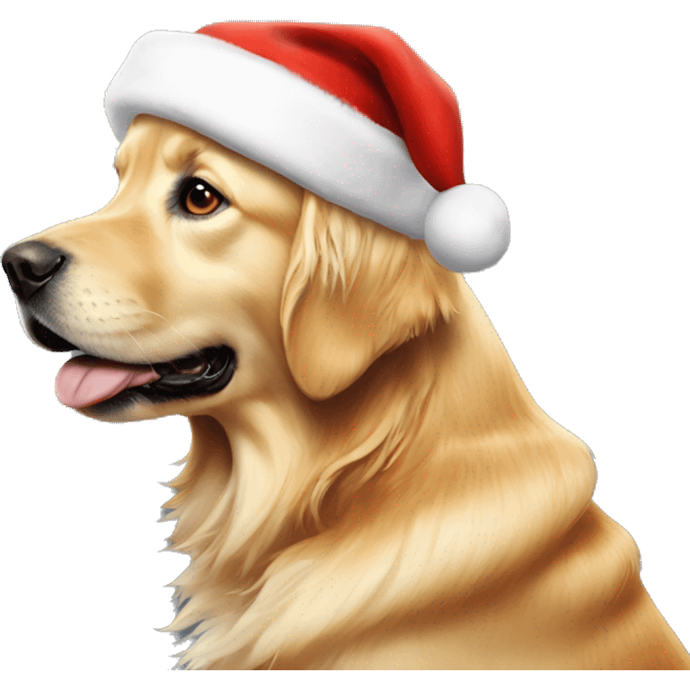 Golden retriever wearing Santa hat emoji