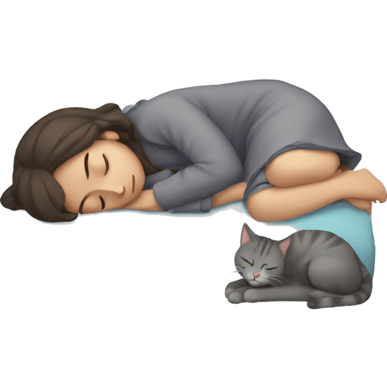 sleeping girl and grey cat emoji