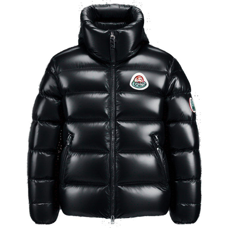 Moncler puffer jacket black shiny with logo emoji