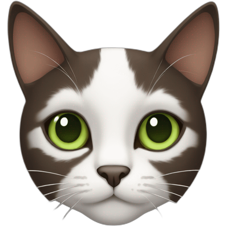 Dark Brown and white cat with green eyes emoji