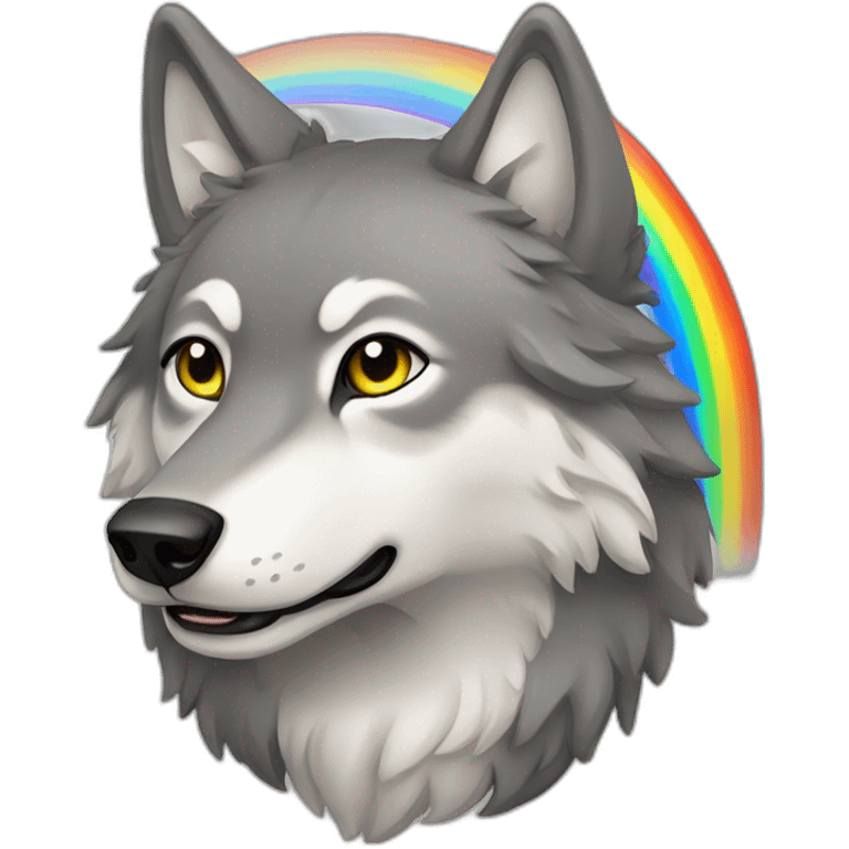 Grey wolf under rainbow emoji