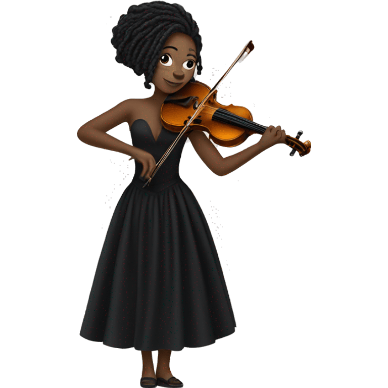 black girl with locs playing the violin in black concert gown emoji