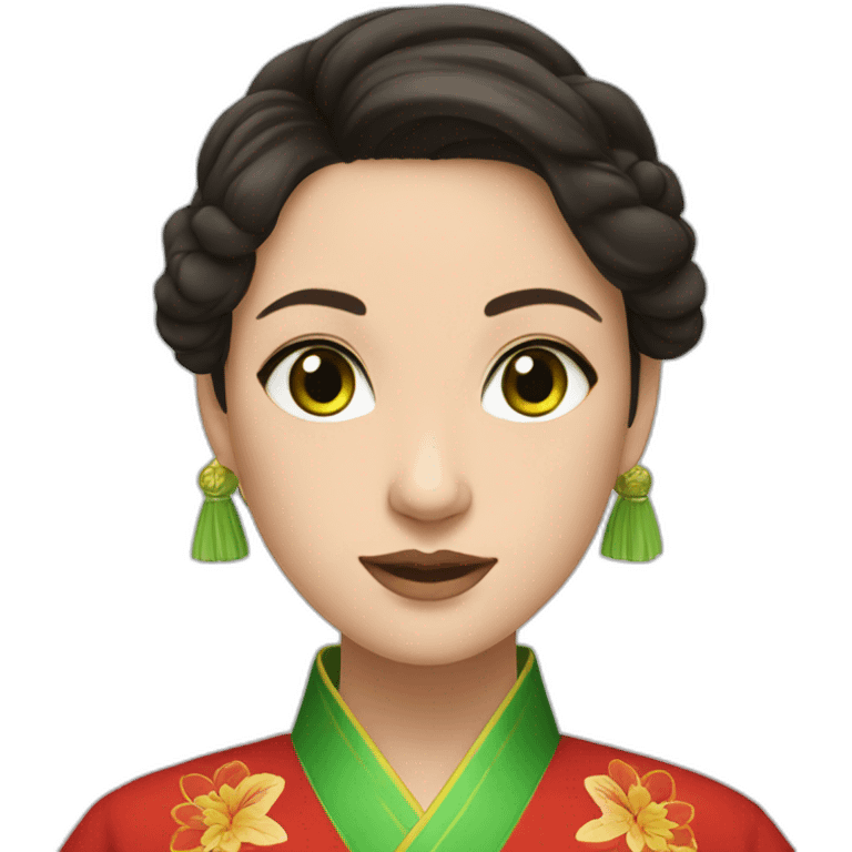 Brunette with green eyes dressed in Chinese traditional clothes emoji