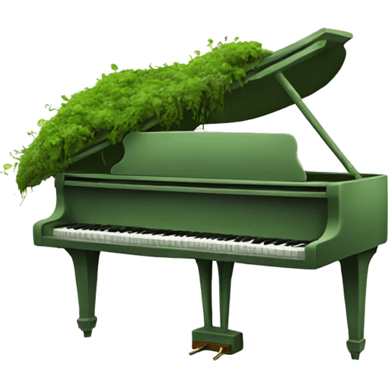 Light Green Piano with dark moss and vines growing on it emoji