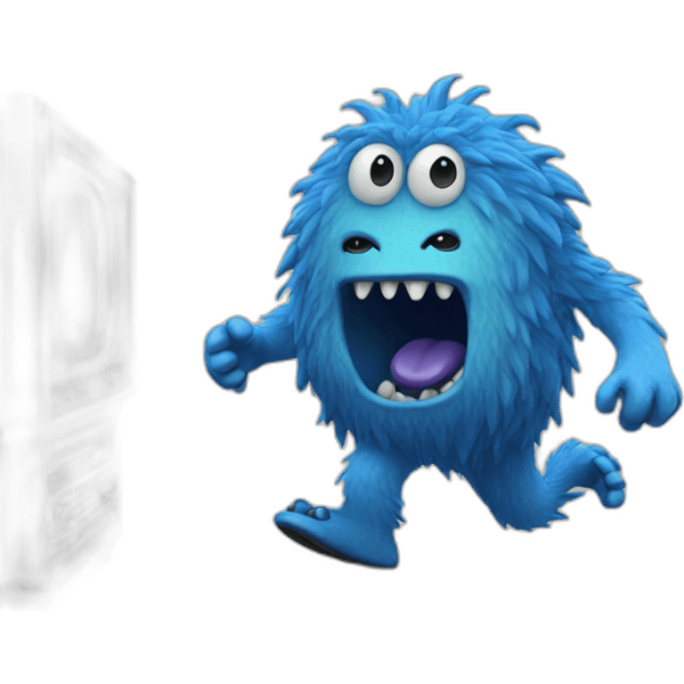 blue monster stepping out of an old tv emoji emoji