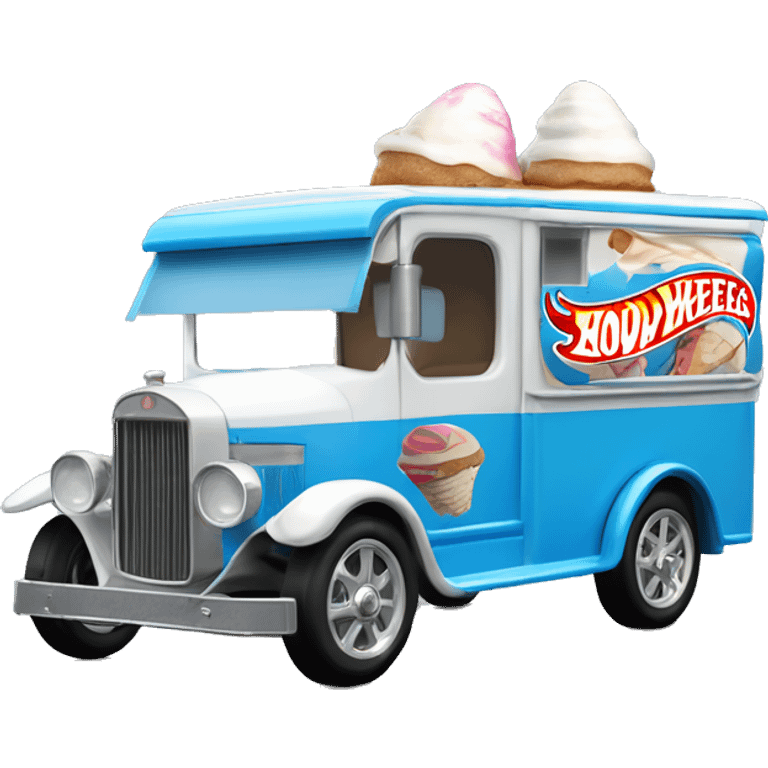 Hot wheels style, ice cream truck from 1912 with wide mag wheels, blue, no ice cream on it  emoji